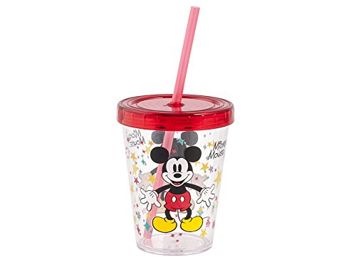 Lulabi Disney Mickey Bicchiere con cannuccia, Plastica, Trasparente, 450 ml