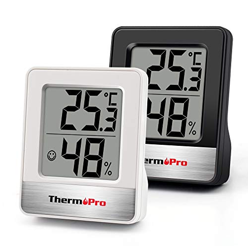 ThermoPro TP49 2 Pezzi Mini Igrometro Termometro Digitale Termoigrometro da Interno per Casa Monitor di Temperatura e umidità per Ambienti con Livello di Comfort, Bianco e Nero