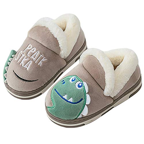 Pantofole Inverno Ragazzi Ragazze Scarpe di Cotone Bambini Peluche Antiscivolo Home Caldo Ciabatte Slipper Invernali Marrone 14/15=21-22EU