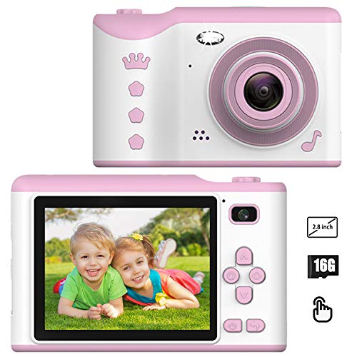 PTHTECHUS Digitale Fotocamera Bambini con 16G TF Carta, 1080P HD Funzione Video, 4400 immagini/80min Video, Funzione Selfie, Mini Ricaricabile Fotocamera Digitale, Regali per Ragazzo Ragazza(Rosa)