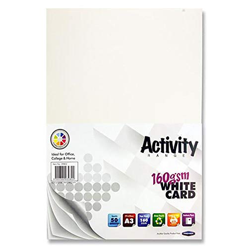 Premier Stationery-attività, formato A3, 160 g/m², colore: bianco (confezione da 50 fogli