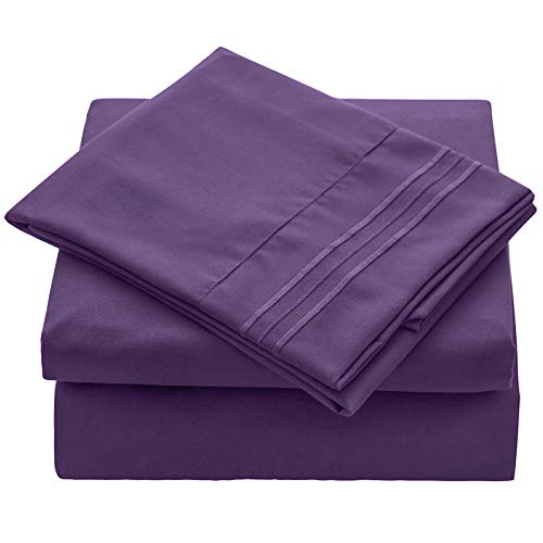 Veeyoo - Set biancheria da letto con tessuto antipiega, ipoallergenico, di qualità albergo, extra morbido con bordi profondi, composto da federe e lenzuola, Microfibra, Purple, Single X-Long