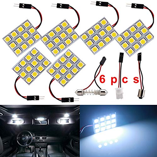 JAVR - Confezione da 6 lampadine LED COB 12-SMD 5050 a risparmio energetico, 150 lumen, luce a cupola per auto, 12 V DC, per interni auto, lampada da soffitto, (adattatori per festoni T10/BA9S)