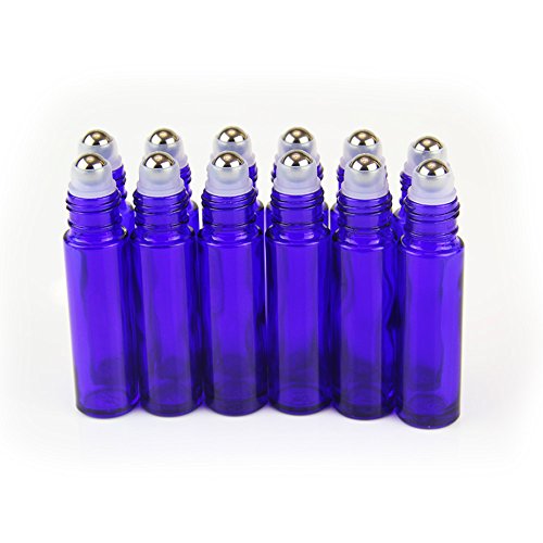 Yizhao Roll On Vuoto per Oli Essenziali,Profumi,10 ml Blu Bottiglie Vuote in Vetro, con Sfera in Acciaio Inossidabile – 12 PCS