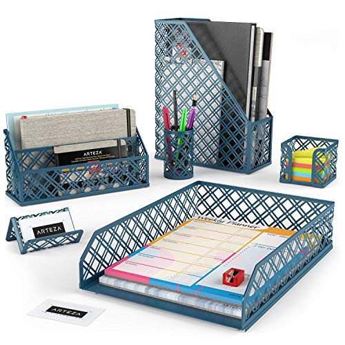 Arteza Set Accessori Organizer Scrivania Verde Scuro, 6 Pezzi: Porta Penne, Porta Lettere, Vaschetta Portadocumenti, Porta Riviste Ufficio, Porta Biglietti Visita, Porta Notes, da Casa o Ufficio