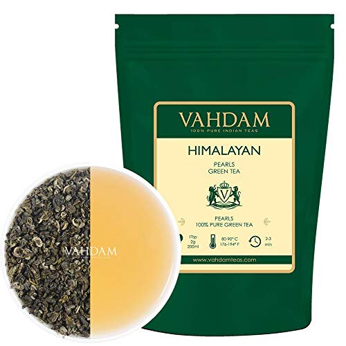VAHDAM, Foglie Di Tè Perle Verde dall'Himalaya | 100g (50 tazze) | Foglia Sciolta Di Tè Verde puro | Tè naturale disintossicante, tè dimagrante, tè per dimagrire, tè alla verde dall'India