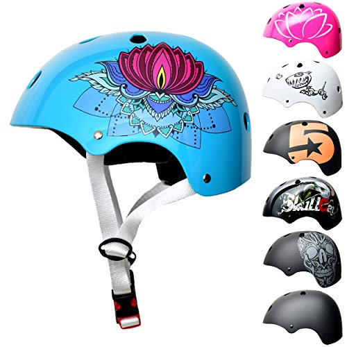 SkullCap® BMX & Casco per Skater Casco - Bicicletta & Monopattino Elettrico, Design: Lotus, Taglia: S (53-55 cm)