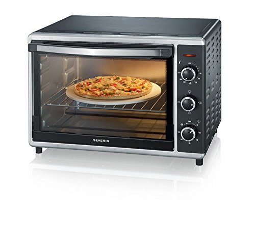 Severin TO 2058 Forno Elettrico 42 Litri ventilato, spiedo Girevole, Pietra per Pizza, teglia, Temperatura da 60° Fino a 230°, 1800 W, Nero, Argento, 36.5 x 42 x 51.5 cm