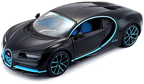 Maisto Bugatti Chiron: modellino fedele in scala 1:24, porte mobili, 19 cm, grigio (531514BK)