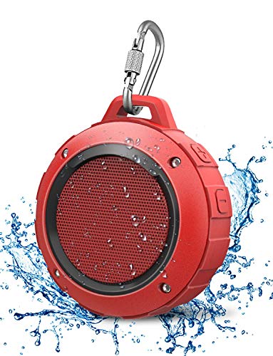 LENRUE Cassa Bluetooth Doccia, Altoparlante IPX5 Impermeabile Portatili Senza fili con Stereo HD, 8Ore di Riproduzione, Microfono, Moschettone, Ventosa, per Esterni, Bike, Spiaggia, Piscina (Rosso)