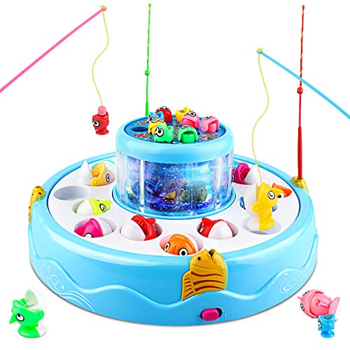 Baztoy Pesca Pesciolini Gioco Magnetico, Pesci Giocattoli per Bammini con Canne da Pesca & Luci & Musica Gadget Compleanno Regali Ragazzi Ragazze 3 4 5 6 7 Anni Bimbi Giochi Educativi Interattivi