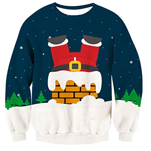 TUONROAD Donna Christmas Sweatshirt Babbo Natale 3D Stampato Ugly Xmas Pullover Uomo Crewneck Funny Sweater Maglione di Natale Unisex - L