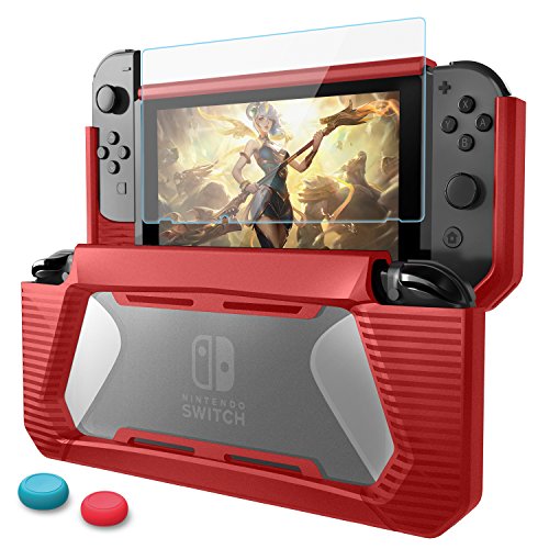 Switch Cover,Nintendo Switch Custodia con Protezione Schermo,HEYSTOP TPU PC Protettiva Cover Case per Console Nintendo Switch,Comfort Grip Cover con Assorbimento Degli Urti e Anti-Graffio (Rosso)