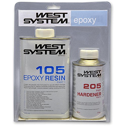 West System Resina epossidica per legno, vetroresina e metallo 105 + Indurente standard 205, colore: Ambra chiaro, size: 1,2 kg