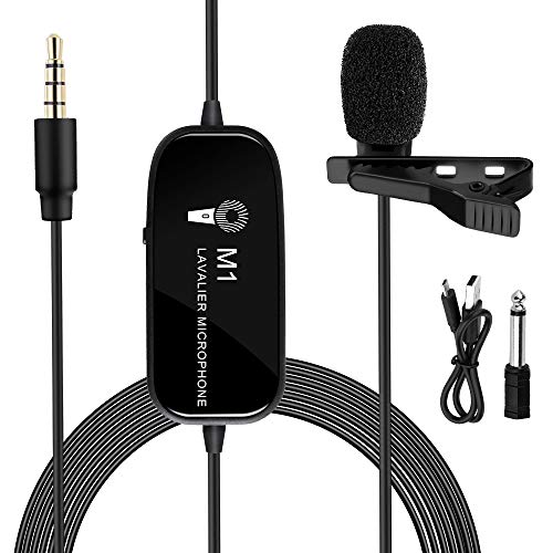 K&F Concept Microfono Lavalier 3.5mm, Lav Mic 6m Omnidirezionale,Ricarica USB,Microfono Telefono per Iphone, DSLR Videocamera,Youtobe,Tik TOK,Musica