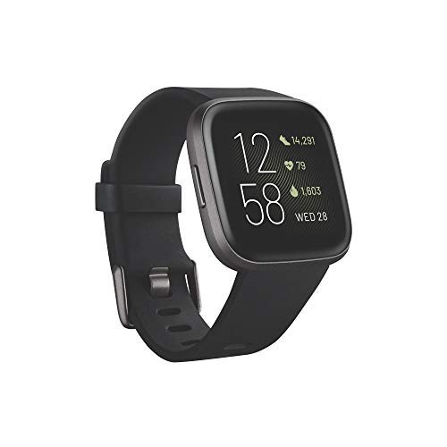 Fitbit Versa 2 - Smartwatch per benessere e forma fisica con controllo vocale, punteggio del sonno e musica, 4 x 4 x 1,2 cm, Nero/Carbone, con Alexa integrata