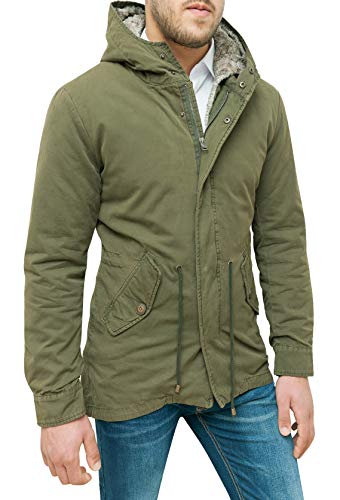 Evoga Parka Uomo Military Green Giacca Verde con Pelliccia Interna Removibile (l)