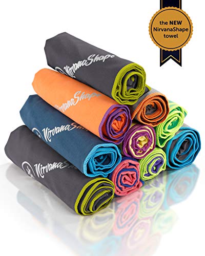 NirvanaShape ® - Asciugamano da viaggio in microfibra, compatto, leggero, ad asciugatura rapida, asciugamano da bagno per viaggi, spiaggia, campeggio, Micro fibra, Grigio/bordo giallo., 80 x 40 cm