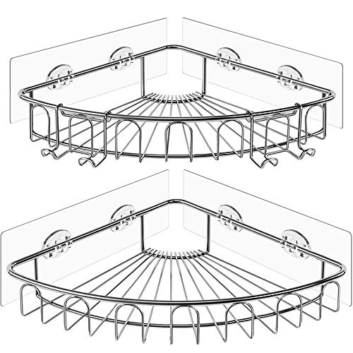 Orimade Adesiva Mensola ad Angolo Bagno Stoccaggio Portaoggetti da Doccia Gabinetto SUS 304 Acciaio Inossidabile Nessuna Perforazione - 2 Pezzi