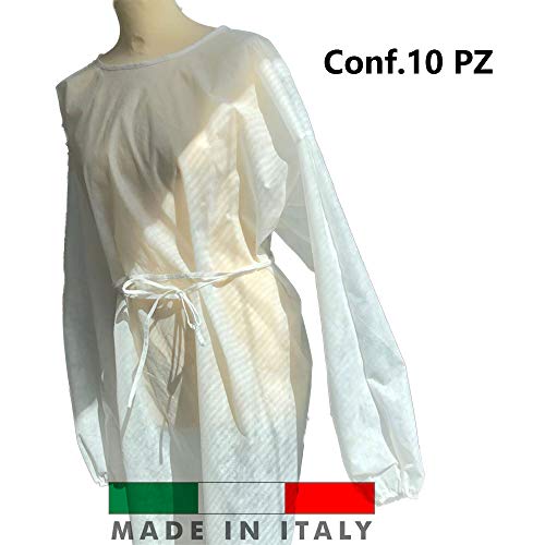 valentina's Camice Monouso in TNT 30 Gr, Idrorepellente, Made in Italy, Dispositivo Medico Classe I conf 10 Pezzi