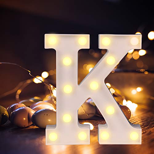 Lettere dell'alfabeto luminose a LED, luce bianca calda, decorazione per casa, feste, bar, matrimoni, festival. K
