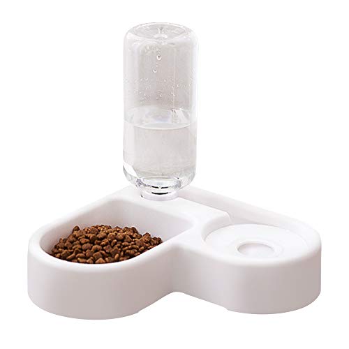 2 in 1 Anti Bagnata Distributori Automatici di Cibo & Acqua per Gatti e Cani, Abbeveratoio Gatti Cat Feeder Automatico per Animali con Bottiglia, Distributore Acqua Pet Feeder Automatico(Bianco)