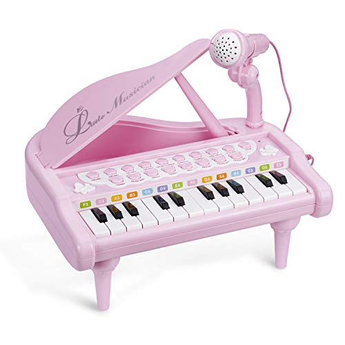 ASTOTSELL Giocattolo per Tastiera per Pianoforte per Bambini, 24 Tasti Rosa Strumenti Musicali per Pianoforte per Bambini con Microfono per Giocattoli Regalo di Compleanno per Ragazze (Rosa)