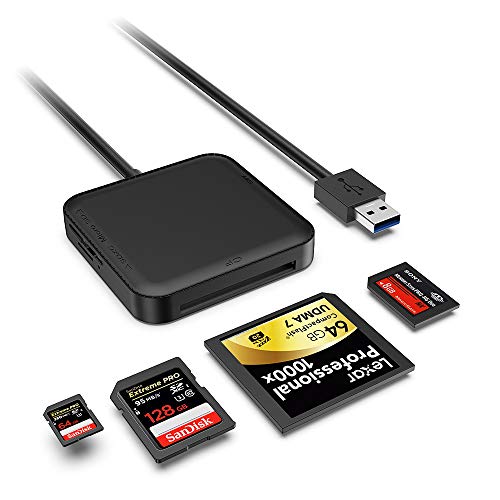 SenPuSi USB 3.0 Lettore Schede Card Reader 5Gbps Legge contemporaneamente 4 Schede da 512G Supporta Schede di Memoria TF, SD, CF I, MS, SDHC, SDXC, Micro SD, Micro SDXC, Micro SDHC