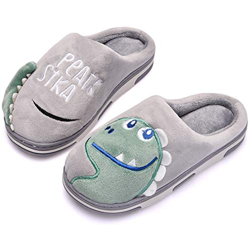 Pantofole Inverno Ragazzi Ragazze Scarpe di Cotone Bambini Peluche Antiscivolo Home Caldo Ciabatte Slipper Invernali Grigio 14/15=21-22EU