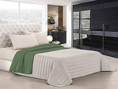 Italian Bed Linen Elegant Trapuntino Estivo, Microfibra, Verde Scuro/Panna, Matrimoniale, 260 x 270 cm