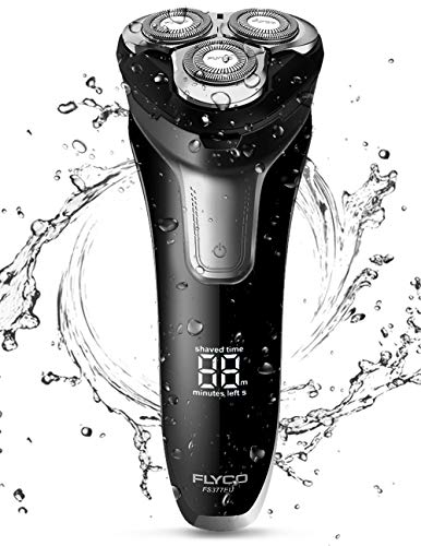 FLYCO Rasoio Elettrico Uomo, Wet & Dry Ricaricabile Rasoio Barba con 3 Testine Rotanti per Rasatura a Secco,Display a LCD Rasoio Barba Elettrico Impermeabile con Rifinitore a Scomparsa