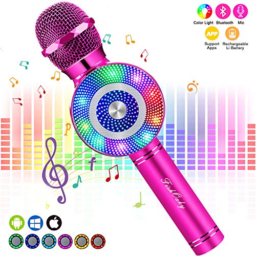 Microfono Karaoke Bluetooth, FISHOAKY 4.1 Wireless Bambini Karaoke, Portatile Karaoke Microfono con Altoparlante per Cantare, Funzione Eco, Compatibile con Android/iOS o Smartphone
