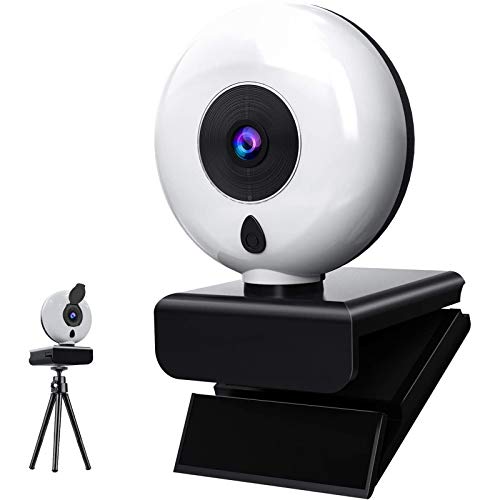 Kdely Streaming Webcam PC con Microfono e Luce ad Anello Regolabile, USB Web Camera Full HD 1080P Incorporata e Treppiede, Telecamera con Cover per Windows/Mac OS X/Facebook/Zoom/Youtube/Conferencin