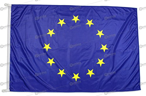 Bandiera Europa 150x100 Centimetri Tessuto Nautico Antivento 115 gram/m², Bandiera Europea 150x100, Bandiera d'Europa Dotata Di Cordino o Ganci, Doppia Cucitura Perimetrale, Fettuccia Di Rinforzo