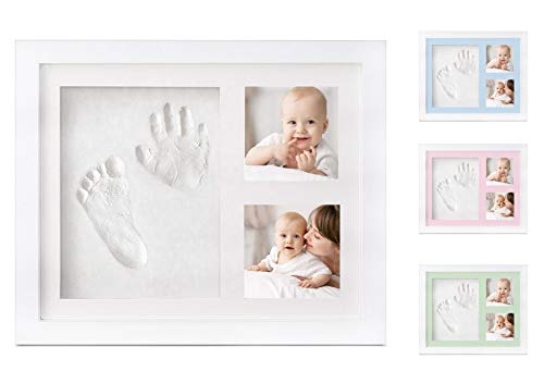 NICKIE Cornice impronte neonato - Kit impronta manina e piedino neonato con 4 colorazioni in regalo - Quadretto impronte neonato da parete e da tavolo - Idea regalo per nascita bambino e bambina.