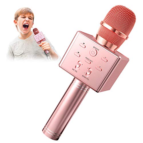 BeTIM Microfono Karaoke Bluetooth Wireless, Bambini Senza Fili Adulti Portatile Karaoke Microfono con Altoparlante Compatibile con Tutti gli Smartphone e PC，per Casa KTV Regalo di Compleanno（Rosa）