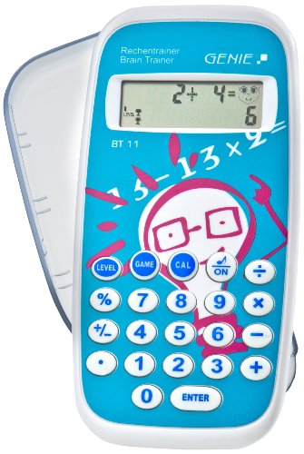 Genie BT11 - Calcolatrice per bambini, gioco educativo con più di 300000 esercizi, calcolatrice tascabile con coperchio di protezione