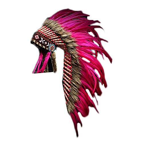 KARMABCN Native American Inspired Medium Feather Headdress (36 inch Long)/War Bonnet