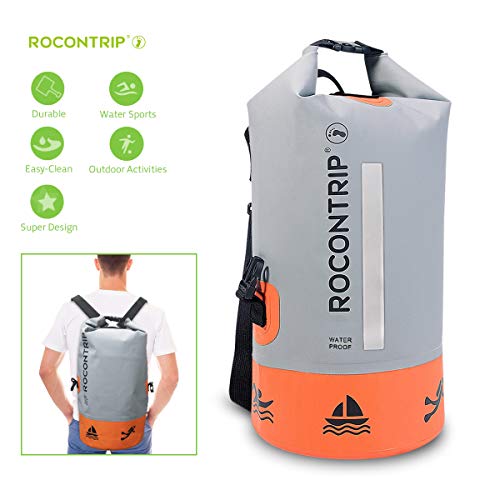 ROCONTRIP Borsa Impermeabile Premium, Sacco con Tracolla Regolabile Lunga Inclusa, Perfetta per Kayak Canottaggio Canottaggio Pesca Rafting Nuoto Camping Snowboard (Arancia, 25L)