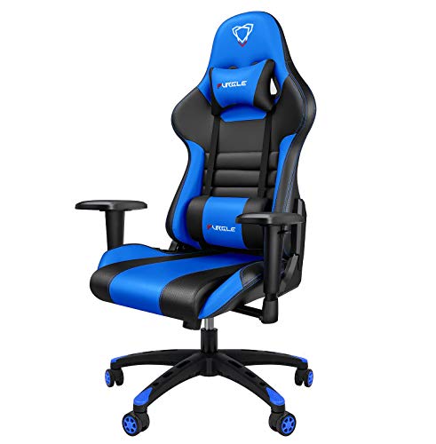 Furgle Sedia Gaming Gioco Sedie da Ufficio Girevole Ergonomica Poggiapiedi Retrattile Poltrona di PU Gaming con Poggiapiedi (Nero & Blu)