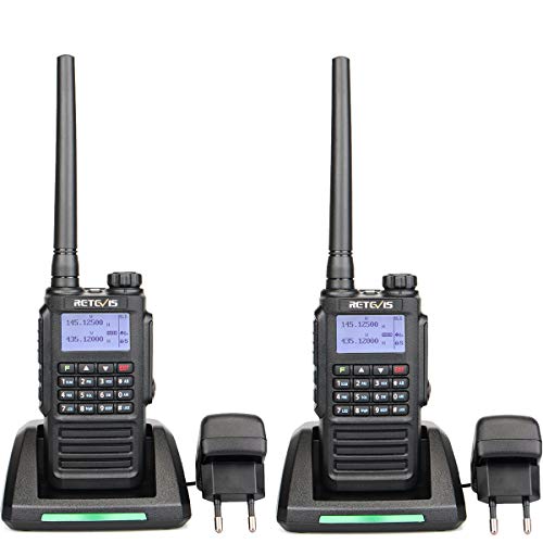 Retevis RT87 Walkie Talkie Impermeabile IP67, Dual Band 128 Canali, FM Radio, Roger Beep Display LCD DTMF Allarme, Walkie Talkie Professionali (Nero,2 Pezzi)