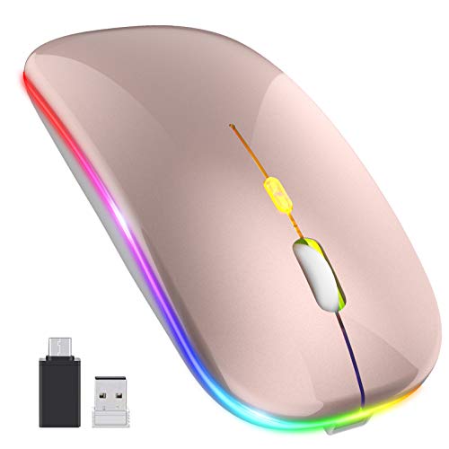 PASONOMI Mouse Wireless Ricaricabile Mouse Silenzioso Con luce LED Ricevitore USB di tipo C per PC, Laptop, Mouse Senza Fili da Viaggio Portatile (Oro rosa)