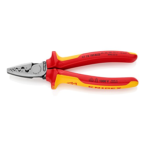 KNIPEX 97 78 180 Pinza per serrare terminali a bussola isolati con manici rivestiti in materiale bicomponente, collaudati VDE 180 mm