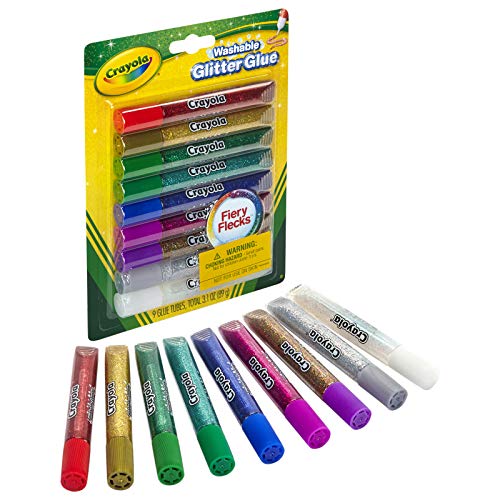 Crayola 693527A015 Penne con colla glitterata, lavabile, Colori Assortiti, Confezione da 9 pezzi
