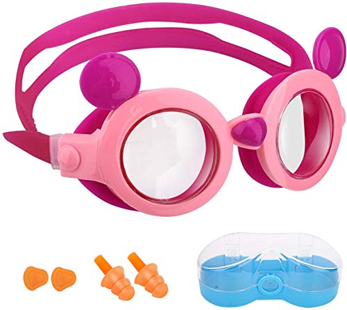 MoKo Occhialini da Nuoto per Bambini, Occhiali da Nuoto Anti-Appannamento Visione Chiara Protezion UV con Silicone Morbido Anti-Perdita, con Clip per Naso & Tappi Orecchie per Bambini - Rosa