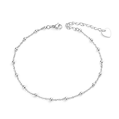 VU100 - Cavigliera regolabile con perline a forma di sfera, per donne e ragazze e Acciaio inossidabile, colore: Silver, cod. DJT005Y