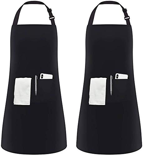 InnoGear 2 Pezzi Regolabile Bavaglino Grembiule con 2 Tasche di Cucina Chef di Cucina Grembiuli da Uomini delle Donne, Neri