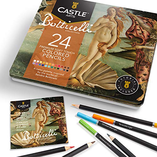 Castle Arts, set di 24 matite colorate Ispirato da Botticelli... Colorazione perfetta, schizzi, set matite da disegno