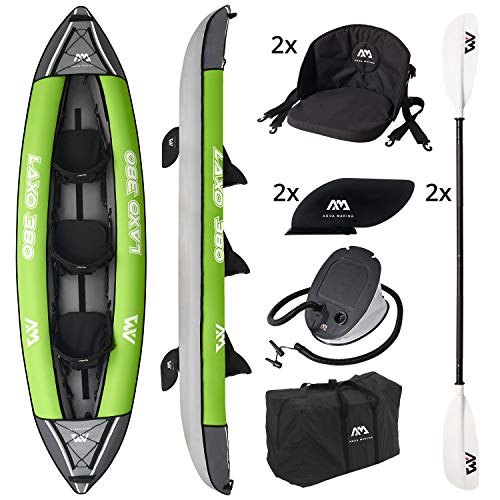 AM AQUA MARINA Kayak Gonfiabile in Set per 2-3 Persone LAXO-380 2020 12'6 “Canoa Kayak con pagaia, Pompa, Borsa 380 x 95 cm Verde/Nero