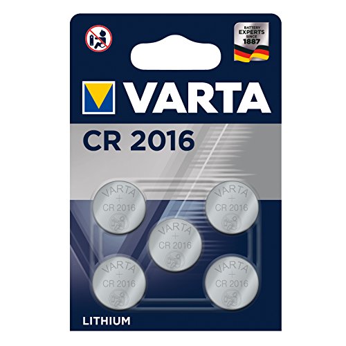 VARTA CR 2016, 6016101415, Batteria Litio a Bottone, Piatta, Specialistica, 3 Volts, Diametro 20mm, Altezza 1,6mm, confezione 5 pile